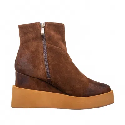 Antelope Women's Side Zip Suede Platform Ankle Boots In Chocolate In Gold