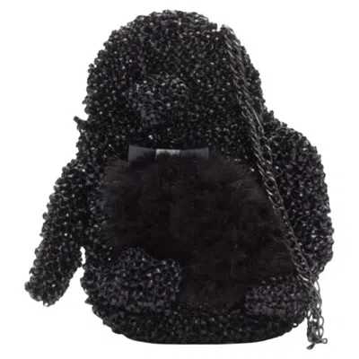 Pre-owned Anteprima Rare  Wire Bag Black Fur Belly Woven Acrylic Penguin Chain Crossbody