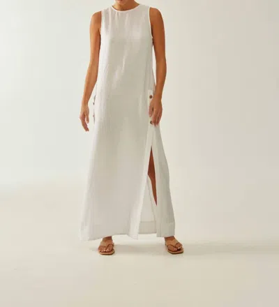 Antheris Linen Maxi Side Slits Dress In White