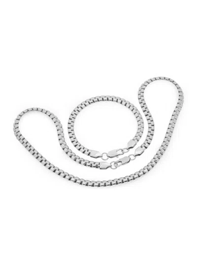 Anthony Jacobs 2-piece 18k Goldplated Box Chain Bracelet & Necklace Set In White Gold