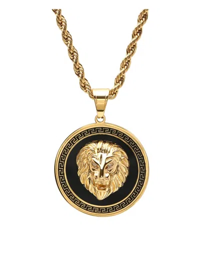 Anthony Jacobs Men's 18k Goldplated & Simulated Diamond Lion Greek Key Mount Pendant Necklace