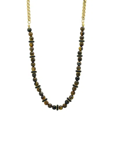 Anthony Jacobs Men's 18k Goldplated & Tiger Eye Necklace In Black