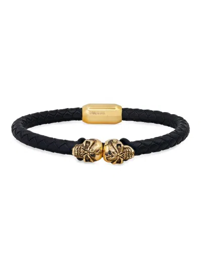 Anthony Jacobs Men's 18k Goldplated Stainless Steel & Leather Bracelet In Black