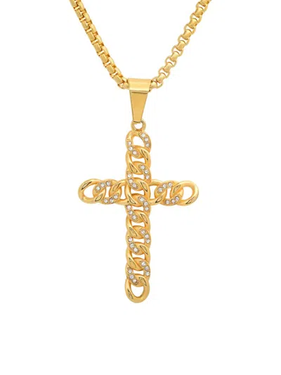Anthony Jacobs Men's 18k Goldplated Stainless Steel & Simulated Diamond Chain Cross Pendant Necklace