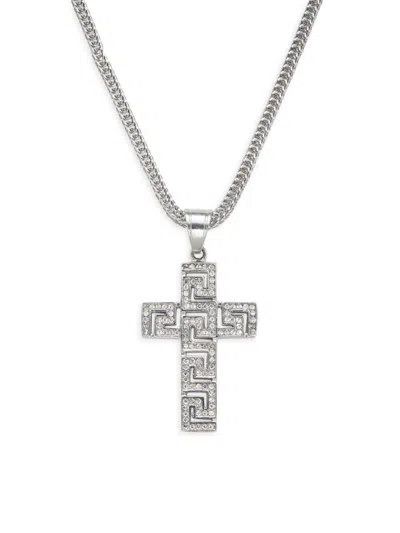 Anthony Jacobs Men's 18k Goldplated Stainless Steel & Simulated Diamond Cross Pendant Necklace In Grey