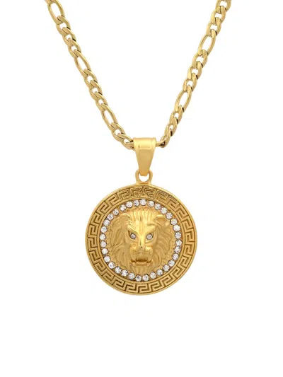 Anthony Jacobs Men's 18k Goldplated, Stainless Steel & Simulated Diamond Lion Head Pendant Necklace
