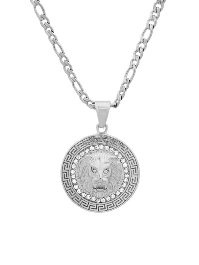 Anthony Jacobs Men's 18k Goldplated, Stainless Steel & Simulated Diamond Lion Head Pendant Necklace In Silver