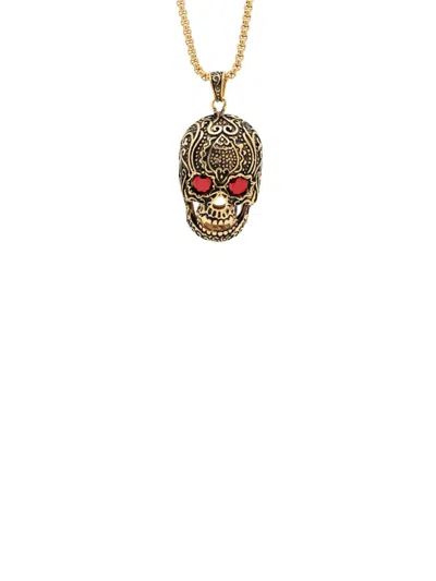Anthony Jacobs Men's 18k Goldplated Stainless Steel & Simulated Diamond Skull Pendant Necklace In Gold Red