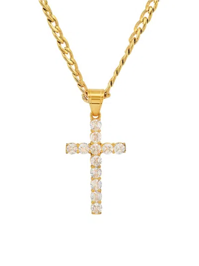 Anthony Jacobs Men's 18k Goldplated, Stainless Steel & Simulated Diamonds Cross Pendant Necklace