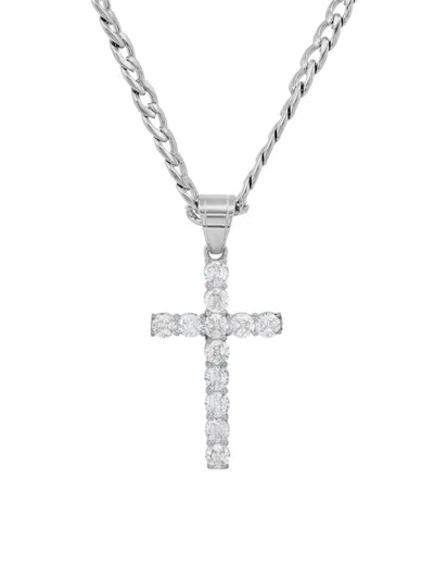 Anthony Jacobs Men's 18k Goldplated, Stainless Steel & Simulated Diamonds Cross Pendant Necklace In Silver