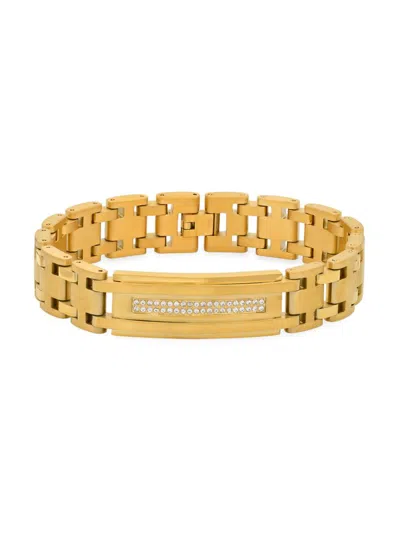 Anthony Jacobs Men's 18k Goldplated Stainless Steel & Simulated Diamonds Id Tag Bracelet