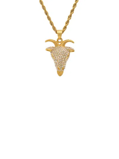 Anthony Jacobs Men's 18k Goldplated Stainless Steel, Black & White Simulated Diamond Goat Head Pendant Necklace