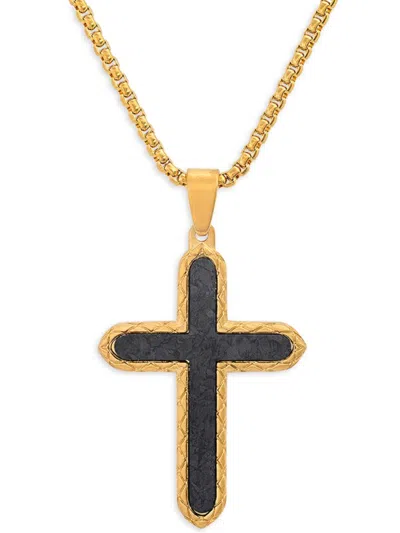 Anthony Jacobs Men's 18k Goldplated Stainless Steel Carbon Fiber Cross Pendant Necklace