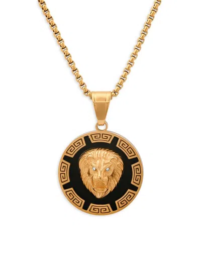Anthony Jacobs Men's 18k Goldplated Stainless Steel, Enamel & Simulated Diamond Lion Head Pendant Necklace In Neutral