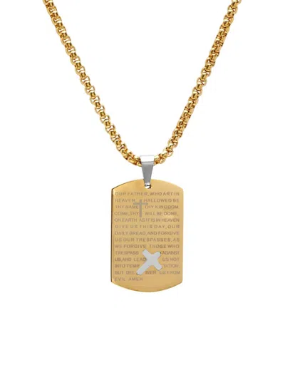 Anthony Jacobs Men's 18k Goldplated Stainless Steel Our Father Prayer Dog Tag Pendant Necklace