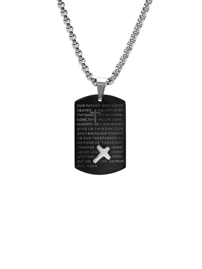 Anthony Jacobs Men's 18k Goldplated Stainless Steel Our Father Prayer Dog Tag Pendant Necklace In Black