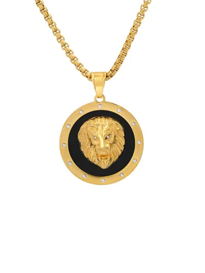 Anthony Jacobs Men's 18k Goldplated Stainless Steel, Simulated Diamond & Enamel Lion Head Pendant Necklace In Black