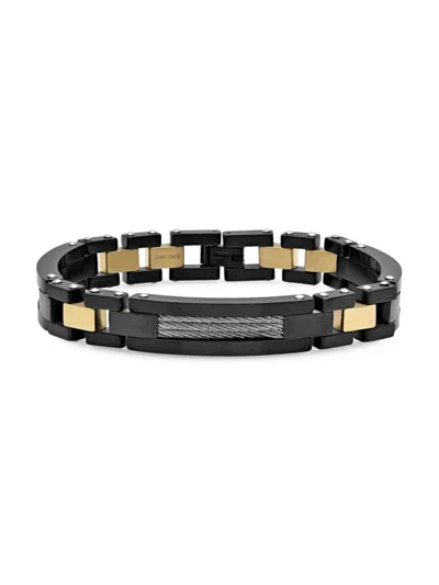 Anthony Jacobs Men's 18k Two-tone Silverplated Or Goldplated Stainless Steel Link Bracelet In Black Gold