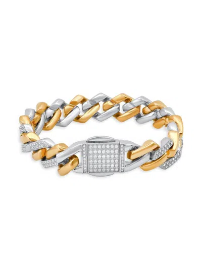 Anthony Jacobs Men's 18k Yellow Gold, Stainless Steel & Simulated Diamond Bracelet