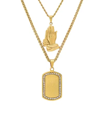 Anthony Jacobs Men's 18k Yellow Goldplated & Simulated Diamond Prayer Hand Necklace