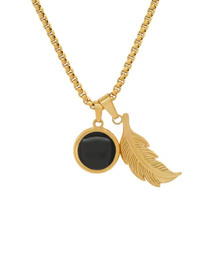 Anthony Jacobs Men's 18k Yellow Goldplated Stainless Steel & Black Onyx Pendant Necklace