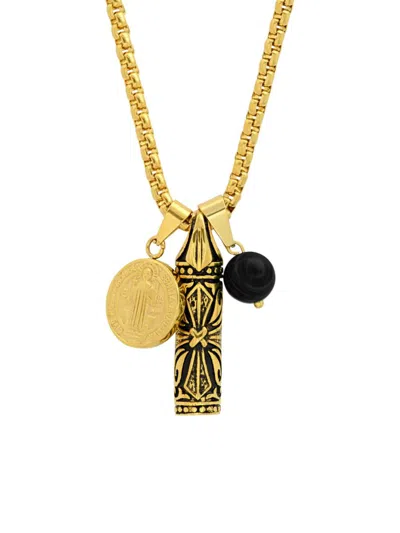 Anthony Jacobs Men's 18k Yellow Goldplated Stainless Steel & Tiger Eye Pendant Necklace