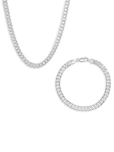 Anthony Jacobs Men's 2-piece Curb Chain Necklace & Bracelet Set In White