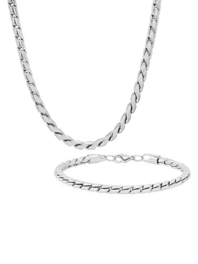 Anthony Jacobs Men's 2-piece Link Chain Necklace & Bracelet Set In Silver