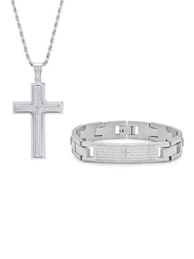 Anthony Jacobs Men's 2-piece Stainless Steel Our Father Prayer Bracelet & Necklace Set In Black