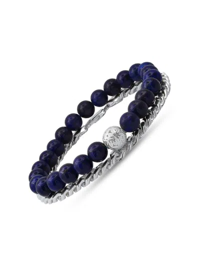 Anthony Jacobs Men's 2-piece Sterling Silver & Lapis Lazuli Bracelet Set In Metallic