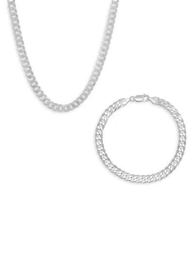 Anthony Jacobs Men's 2-piece Sterling Silver Curb Chain Necklace & Bracelet Set In Metallic