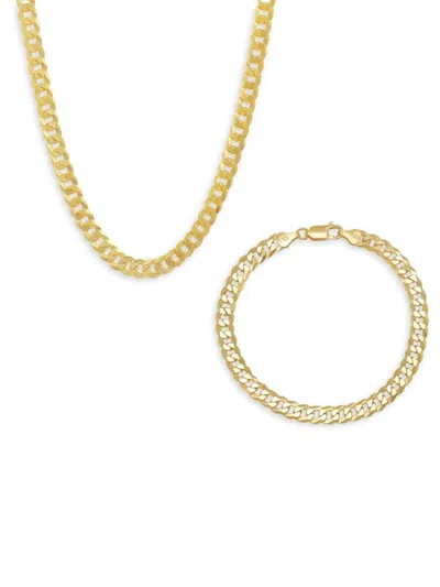 Anthony Jacobs Men's 2-piece Sterling Silver Curb Chain Necklace & Bracelet Set In Yellow