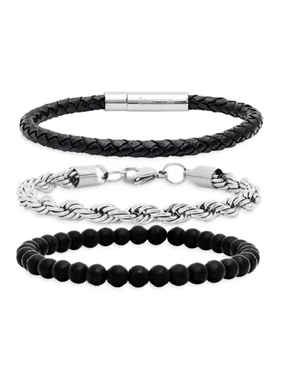 Anthony Jacobs Men's 3-piece Bracelet Set In Black