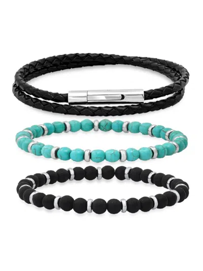 Anthony Jacobs Men's 3-piece Stackable Bracelet Set In Black