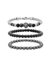 ANTHONY JACOBS MEN'S 3-PIECE STAINLESS STEEL, AGATE & HEMATITE BEADED STRETCH BRACELET