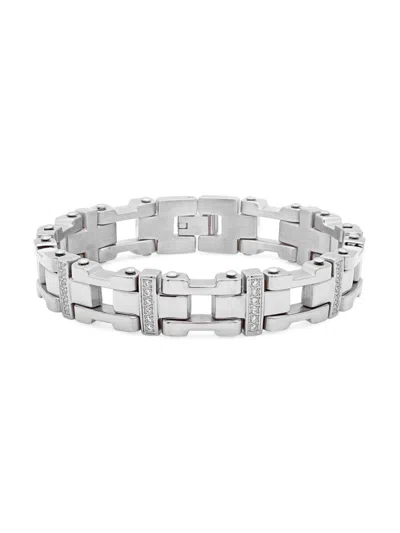Anthony Jacobs Men's  18k Gold Plated Stainless Steel Cz Bracelet In Grey