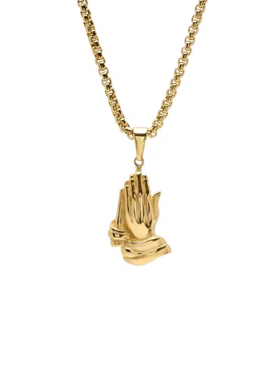 Anthony Jacobs Men's Black Ip Or 18k Goldplated Stainless Steel Prayer Hands Pendant Necklace