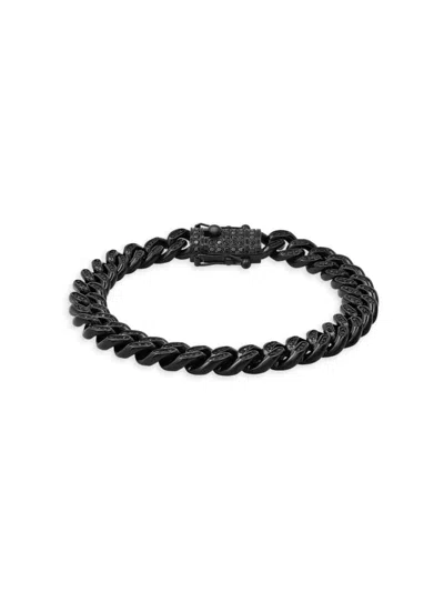 Anthony Jacobs Men's Black Ip Plated Stainless Steel & Simulated Diamonds Cuban Link Bracelet