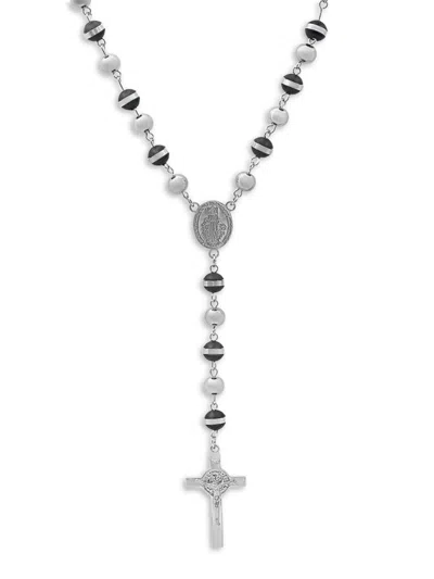 Anthony Jacobs Men's Black Rubber & Stainless Steel Rosary Necklace In Grey