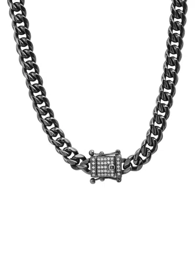 Anthony Jacobs Men's Gunmetal Tone Stainless Steel & Simulated Diamond Cuban Link Chain Necklace