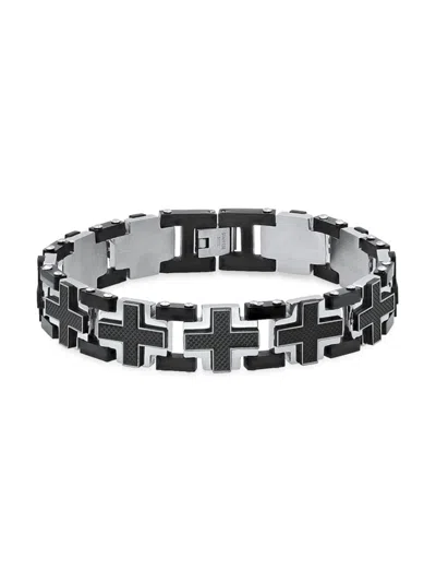 Anthony Jacobs Men's Ion-plated Stainless Steel & Carbon Fiber Cross Bracelet In Black