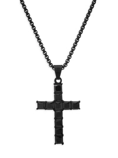 Anthony Jacobs Men's Ip Black Stainless Steel & Simulated Diamonds Cross Pendant Necklace