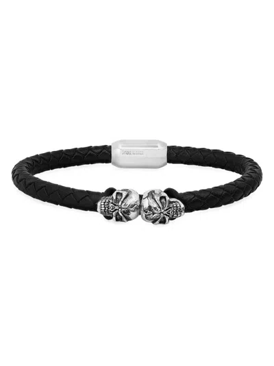 Anthony Jacobs Men's Leather & Stainless Steel Skull Bracelet In Neutral