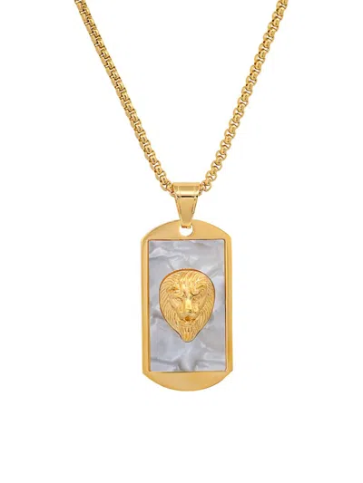 Anthony Jacobs Men's Lion's Head Dog Tag Pendant Necklace In Gold