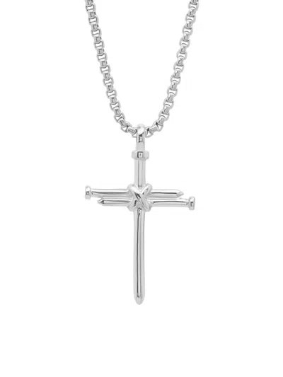 Anthony Jacobs Men's Nail Cross Pendant Necklace In Silver