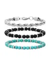 ANTHONY JACOBS MEN'S SET OF 3 STAINLESS STEEL ROPE CHAIN, TURQUOISE & AGATE BRACELET SET