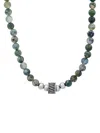 ANTHONY JACOBS MEN'S STAINLESS STEEL & AMAZONITE BEADS NECKLACE