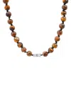 ANTHONY JACOBS MEN'S STAINLESS STEEL & BEADED TIGER EYE BRACELET NECKLACE