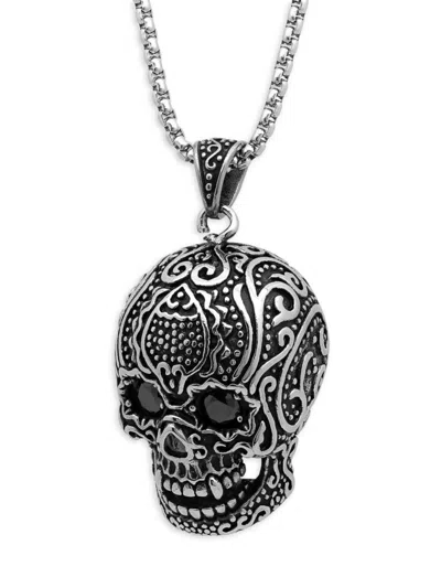 Anthony Jacobs Men's Stainless Steel & Cubic Zirconia Skull Pendant Necklace In Neutral