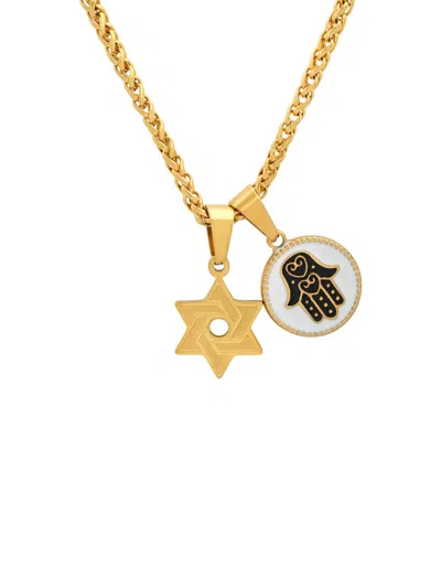 Anthony Jacobs Men's Stainless Steel & Enamel Star Of David Pendant Necklace In Gold